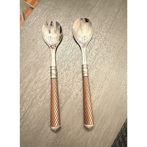 Southern Living Chesapeake Stainless Twisted Handle Salad Server Set Spoon Fork - Picture 1 of 8